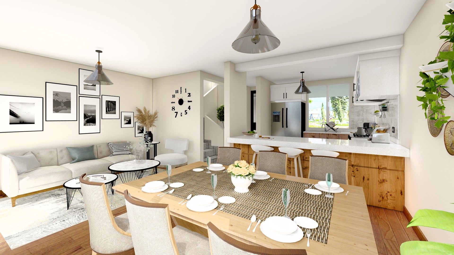 Comedor con desayunador y cocina